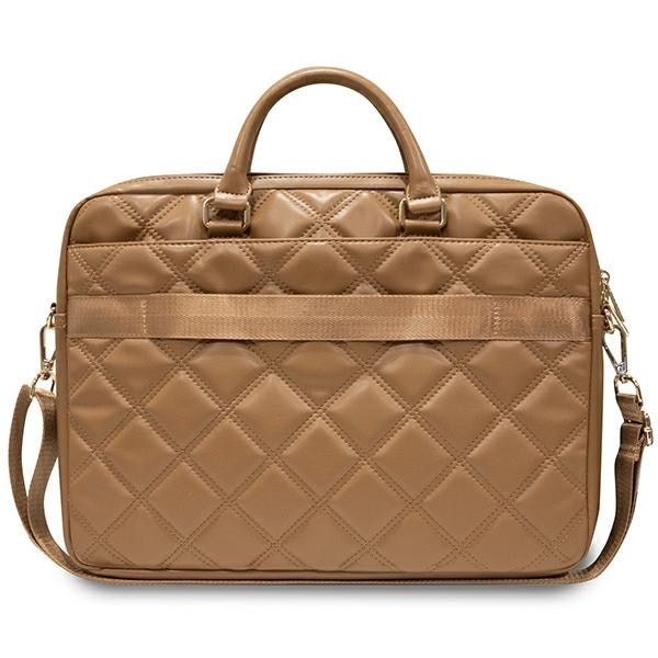 Geanta laptop Guess Quilted 4G, eco-piele, maro, 31x41x6cm