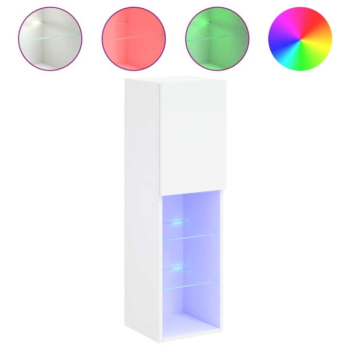 Comoda TV cu lumini LED vidaXL, alb, 30,5x30x102 cm, 13.8 Kg