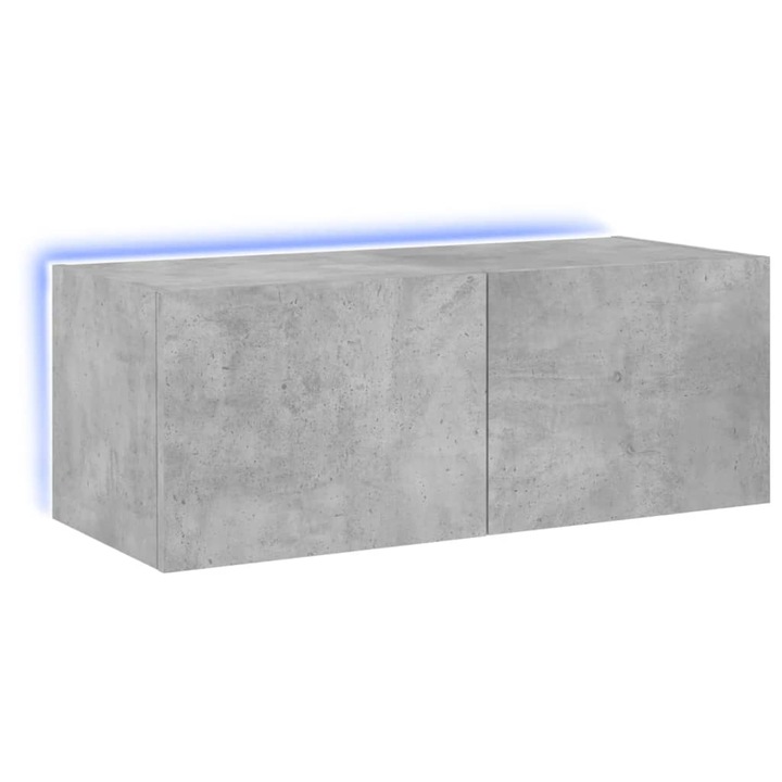 Comoda TV de perete cu lumini LED vidaXL, gri beton, 80x35x31 cm, 13.15 Kg