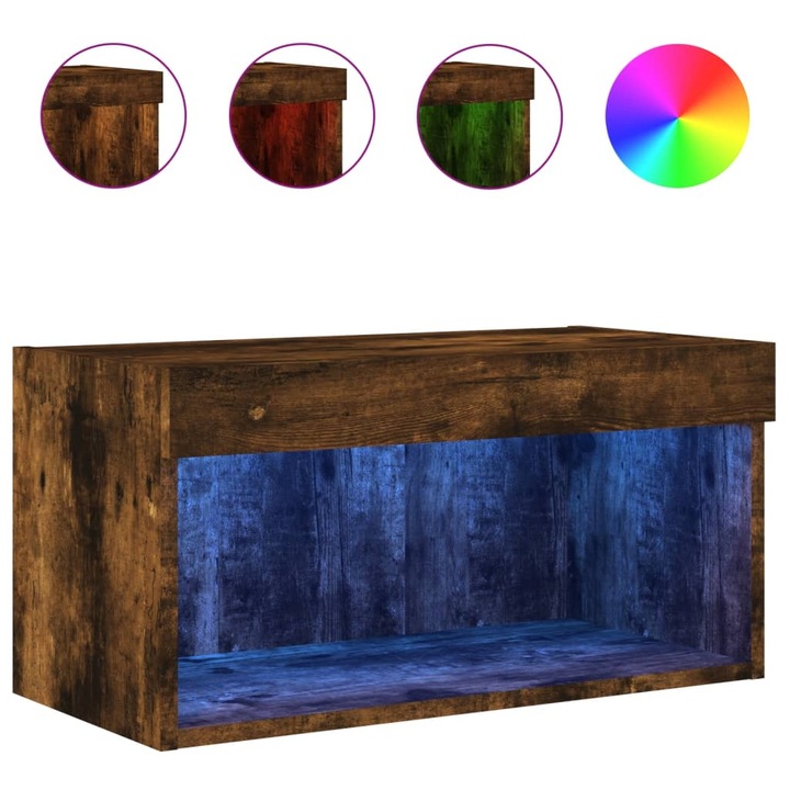 Comoda TV cu lumini LED vidaXL, stejar fumuriu, 60x30x30 cm, 6 Kg