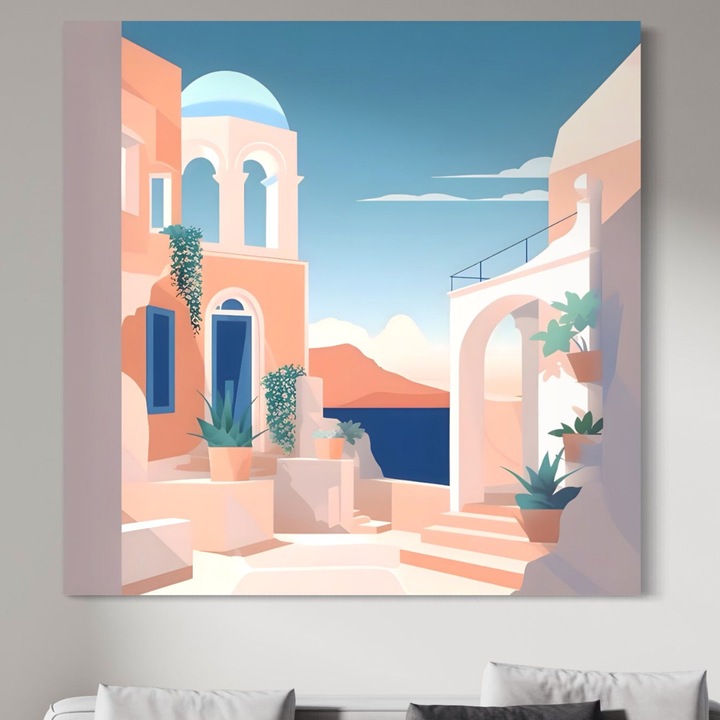 Премиум Канава Картина, LuxCanva® A1504, Антични Сгради, 100 X 100 CM, 100% Памучно Платно 400гр/м2, Дървена Рамка, Спалня, Град, Почивка, Архитектура, Море, Стая, Ярки Цветове