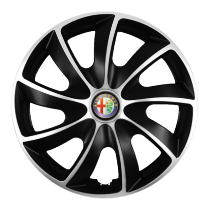 4 db-os CREATIVE REY® kerékvédő készlet 17 colos felnikhez, Alfa Romeo, Quad Silver & Black modellhez
