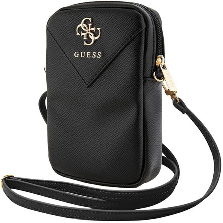 Geanta de telefon Guess ZIP Leather Triangle, eco-piele, negru, 19x12x3.8cm