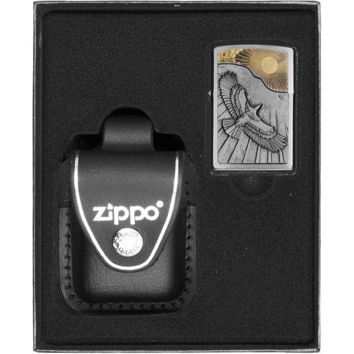 Set bricheta si husa, Zippo, Argintiu/Negru