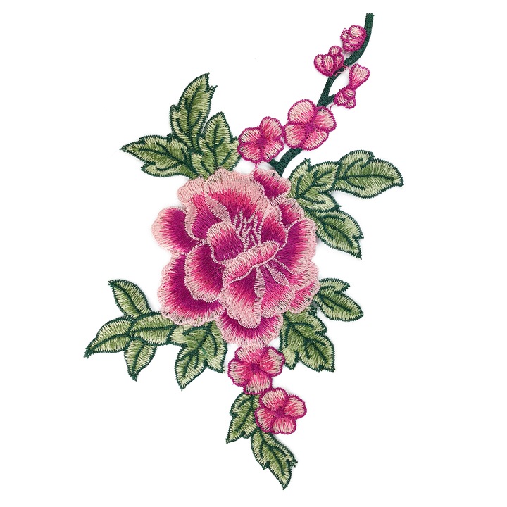 Petic pentru imnracaminte, Little Angel, Model flori trandafiri, Textil, 14 x 24 cm, Roz/Verde