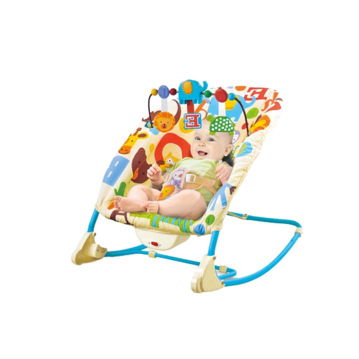 Люлеещ се стол и стол, AT PERFORMANCE®, 3 в 1 с регулируема облегалка, успокояващи звуци и вибрации за бебета и деца, Син
