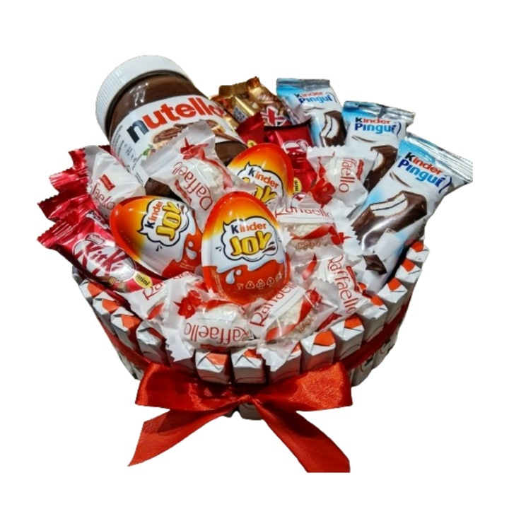 Cos cadou cu batoane si napolitane de ciocolata diverse sortimente si crema de ciocolata, 40 de produse