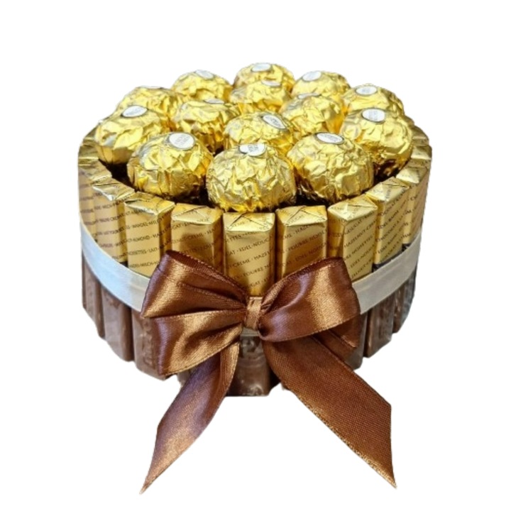 Cosulet cadou din batoane de ciocolata si praline prestige, 34 de produse