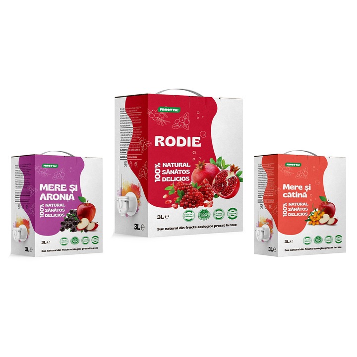Mix suc Mere cu Aronia, Rodie, Mere cu Catina, 3 cutii x 3L, FROOTYA, 9L, 100% Natural, Presat la Rece, Fara Conservanti