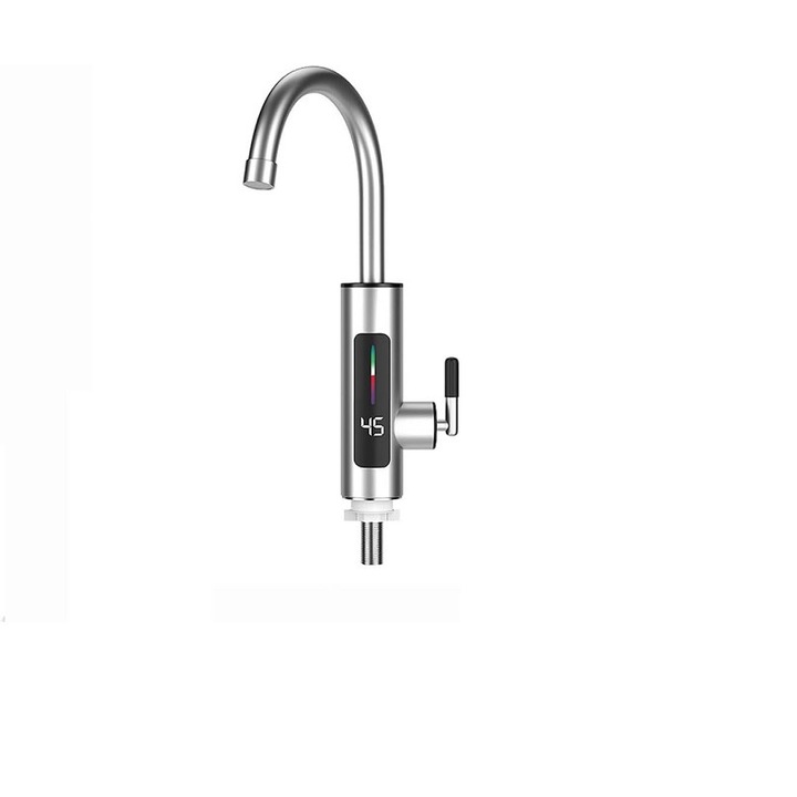 Robinet Electric Welora®, Putere 3000W, Inox, Pentru incalzire apa instant, Montare pe chiuveta, Cu display si rotire 360 grade, Temperatura Maxima 60 C, presiunea apei 0.04-0.5MPa, Calitate Premium, Argintiu