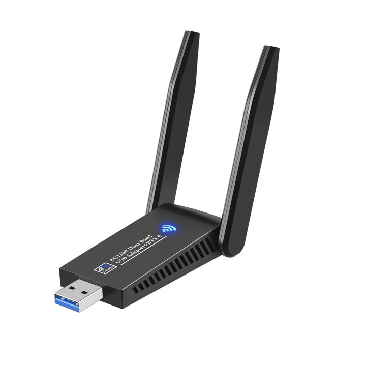 WiFi USB адаптер, Bluetooth, пластмаса, черен