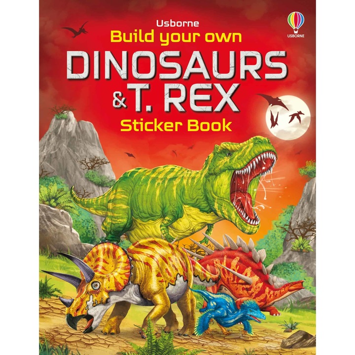 Carte pentru copii, Usborne Publishing, Build Your Own Dinosaurs and T. Rex Sticker Book, 5+ ani