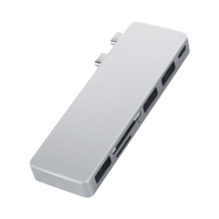Адаптер за хъб, докинг станция Bailink, 6 в 2, USB-C, TF, SD, 100 W PD, за MacBook Pro/MacBook Air, 3 USB 3.0 порта, 40 Gbps Thunderbolt 3, алуминий, космически сив