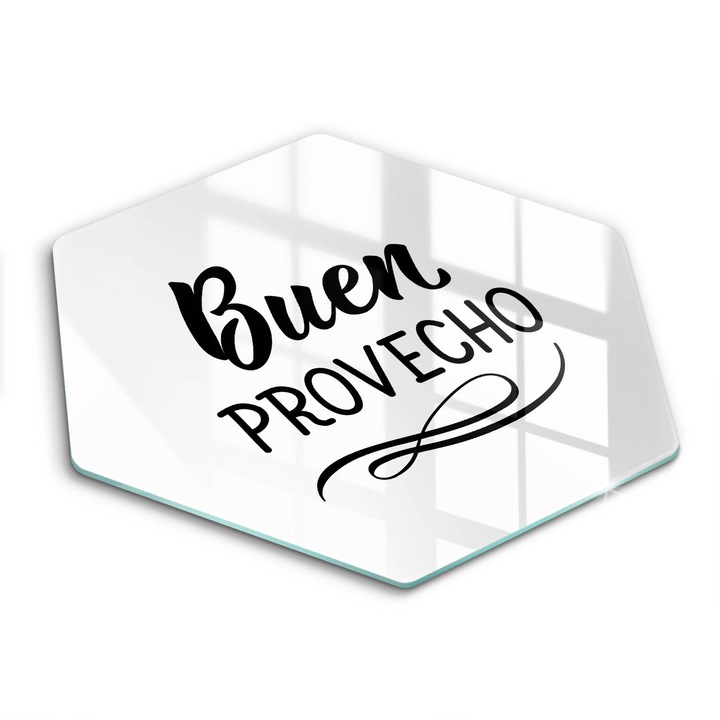 Tocator de bucatarie, Wallfluent, din sticla, h40 cm, Inscriptia Buen Provencho, alb negru, 010010520090000274364