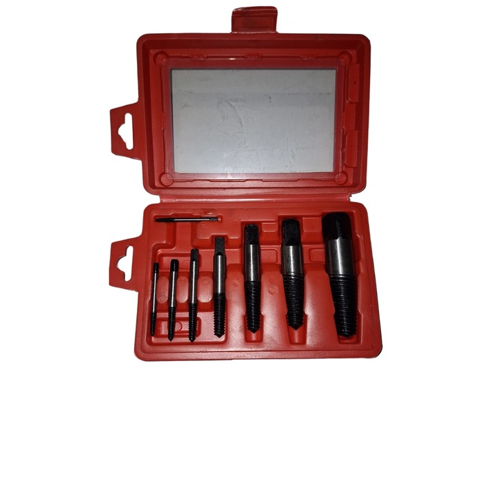 Set Profesional 8 extractoare pentru suruburi rupte, ruginite, cutie depozitare si transport