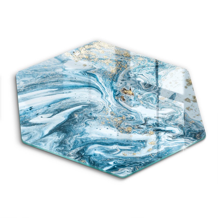 Tocator de bucatarie, Wallfluent, din sticla, h40 cm, Structura cu aur, Albastru, 010010520090000077331