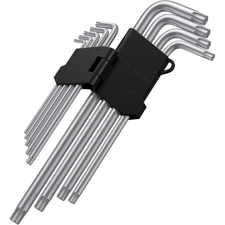 Set 9 Chei Imbus, Bigshot, cu Capat Stea, Crom-Vanadiu, Arginitu, Dimensiuni 1, 5 - 10 mm