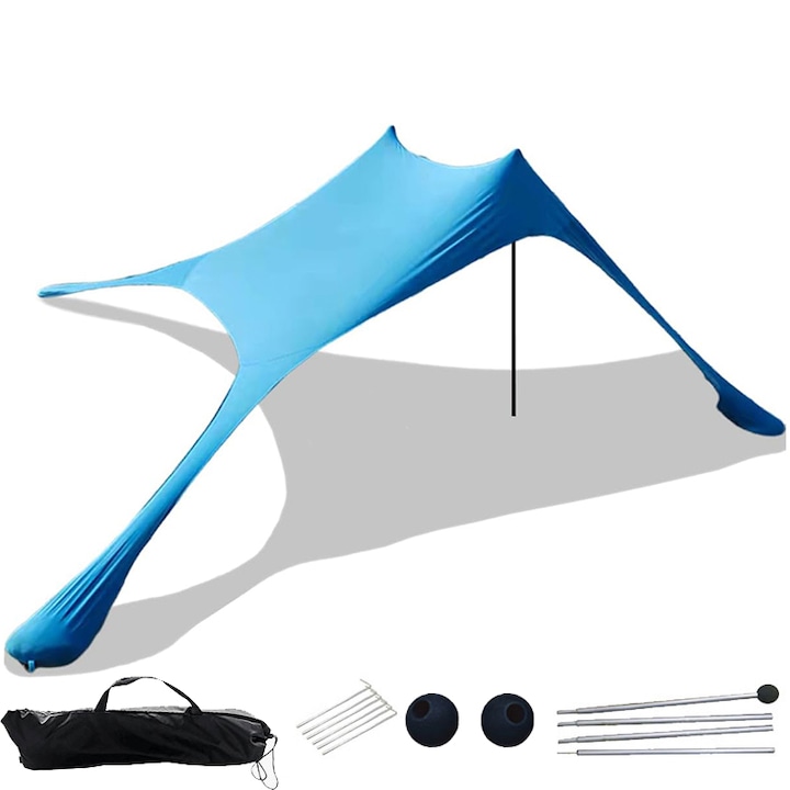 Cort de plaja, Usor de instalat, Portabil, 17.5×11×5.5 cm, Albastru