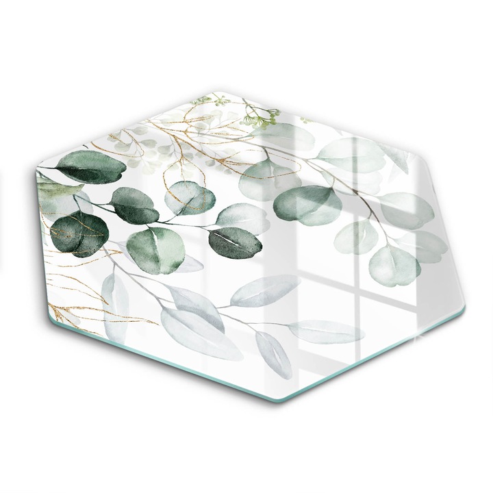 Tocator de bucatarie, Wallfluent, din sticla, h40 cm, Plante pictate, Alb, 010010520090000088308