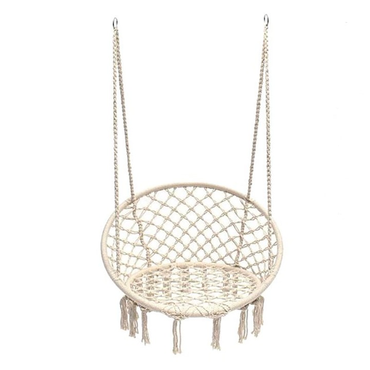 Висяща люлка, Макраме, До 120 кг, 60 х 80 см, Бежов