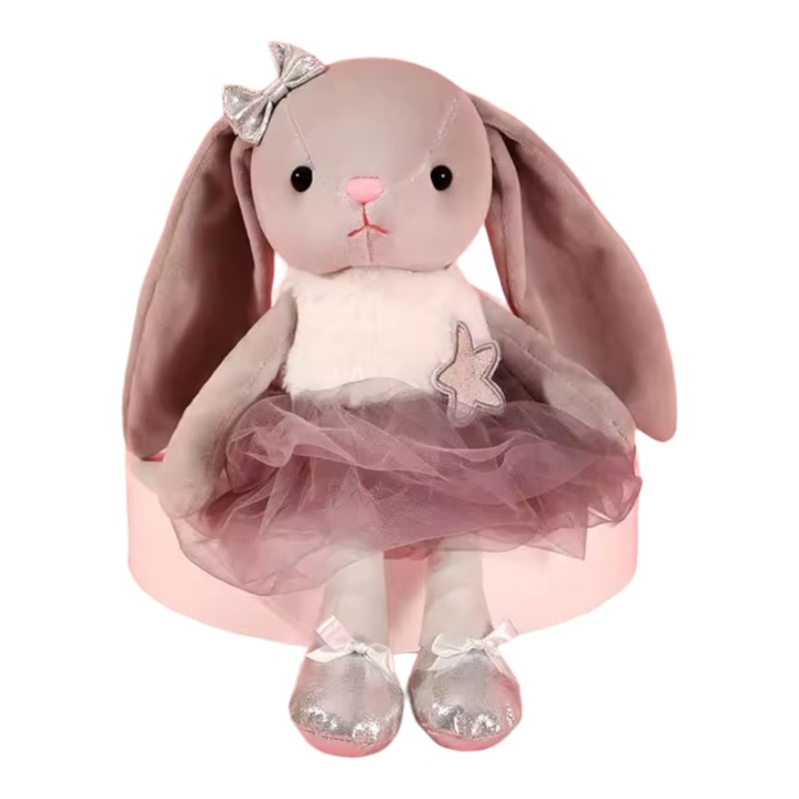 Плюшена играчка, Зайче Балерина, Malvys®, Сиво, 35 см