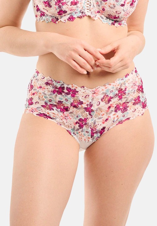 Chiloti model lat in lateral cu talie inalta, de colectie din dantela si microfibra, S Complexe Arum, Floral Violet 3XL
