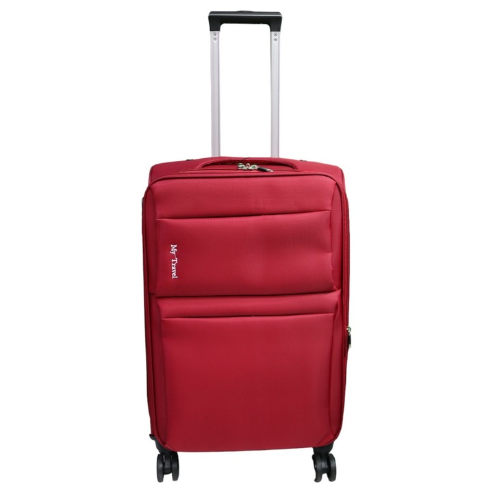 Куфар My Travel B-001, Среден размер 24", 4 въртящи се колела, 60x40x26cm, Червен