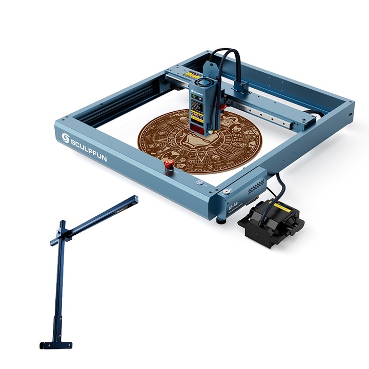 Гравираща машина SF-A9 40W, SCULPFUN, Прецизно позициониране на пламъка, Функция за аларма за температура, Работна площ 400x400mm, с помпа, с гърбица