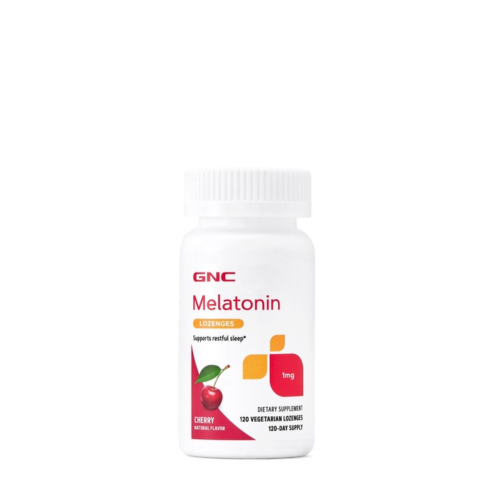 Melatonina Masticabila cu Aroma de Cirese 1 mg, GNC Melatonin Lozenges 1 mg, 120 tablete