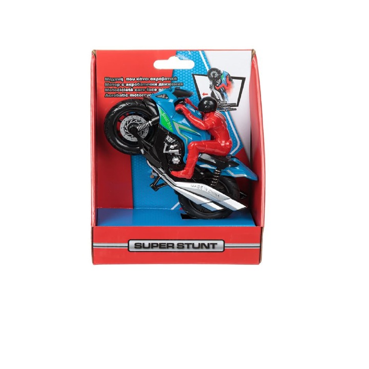 Игра с мотори, моторист с червен костюм, каскадьор