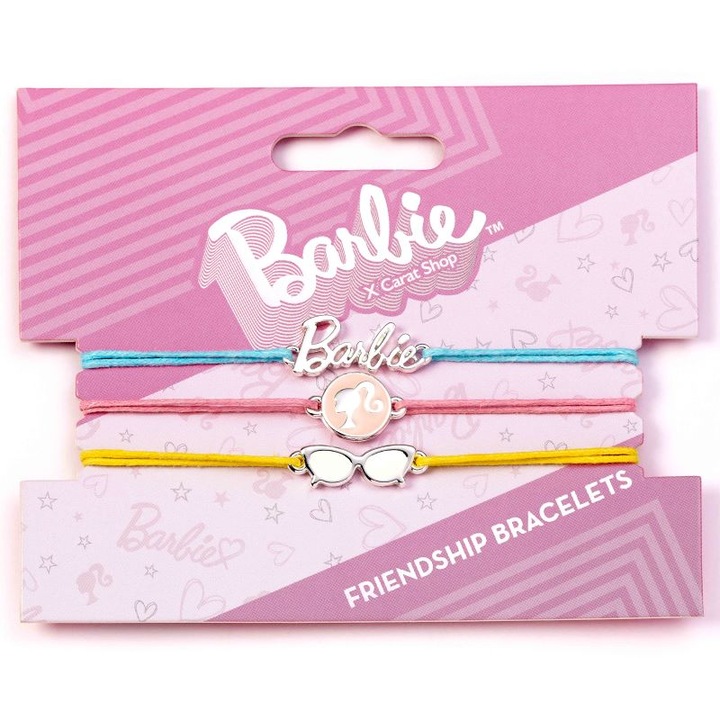 Комплект от три текстилни гривни Barbie, с талисман, 17 cm, Многоцветен