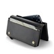 Калъф за портфейл, Универсална чанта за кръст, CaseMe, много мека текстурирана кожа, 2 подвижни каишки, множество джобове, за телефони до 200 мм, цвят Черен