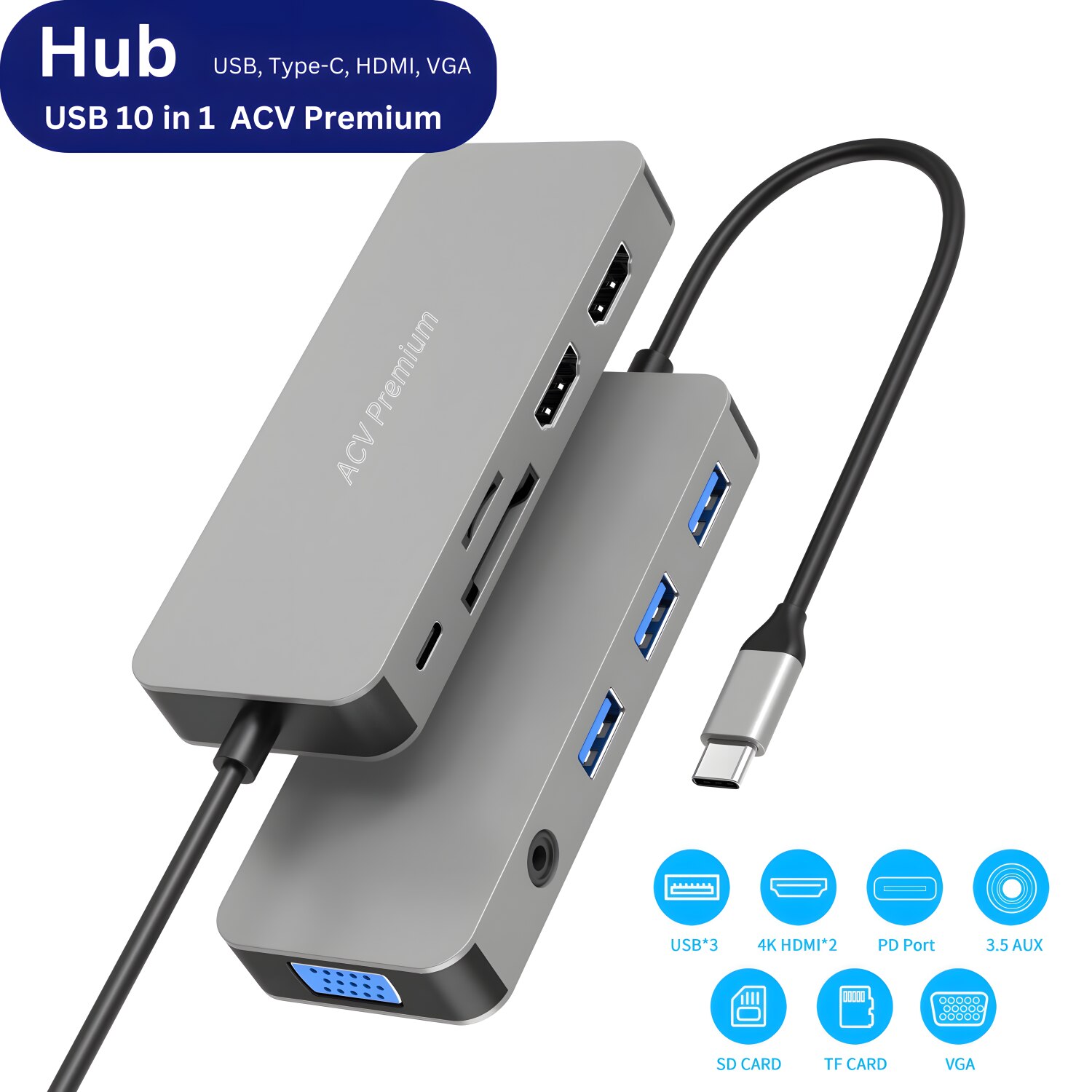 Docking Station USB-C 10 in 1 ACV Premium, compatibilitate universala ...