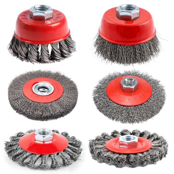 Set 6 perii de sarma pentru polizor unghiular, 75mm-100mm diametru, Outinhao, 110g