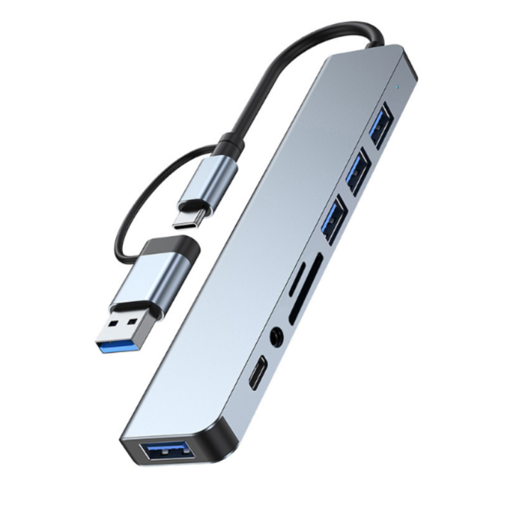 Adaptor USB C Mokeum 8 in 1, Hub USB-C cu 4USB A, Gri