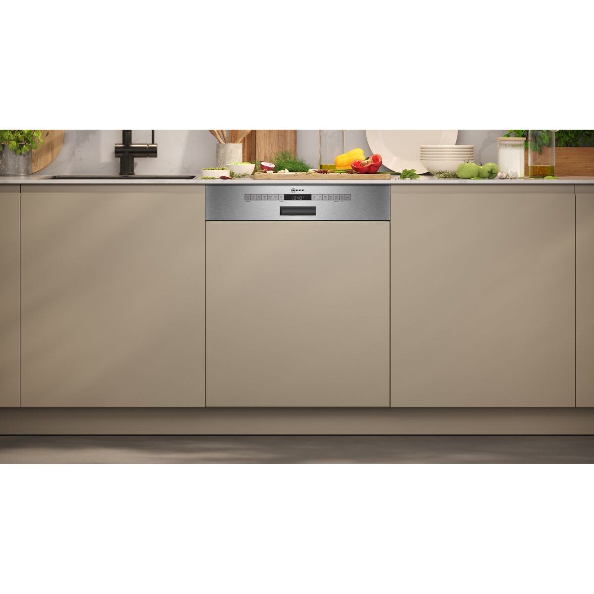 Masina De Spalat Vase Semi-Incorporabila Neff S145HTS15E, 60 Cm, 12 Seturi, Clasa E, 6 Programe, Inox