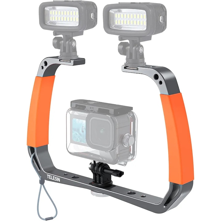 Подводен стабилизатор, Telesin, за спортни камери GoPro Hero 12, 11, 10, 9, 8, 7, 6, 5, DJI Osmo Action, Insta 360 X3, GO3, поддръжка на видео светлина, алуминий