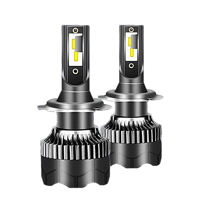 Set 2 becuri LED H4, E-ETOP, 120W, 4300 K, Lumina alb cald, 20000 lumeni, Argintiu