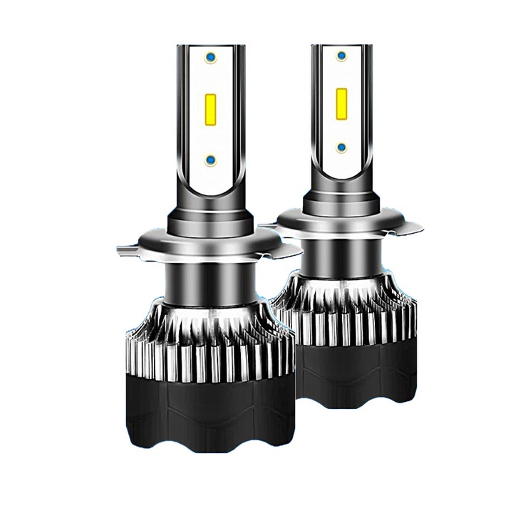 Комплект 2 LED крушки H7, E-ETOP, EH7-6500k, 120W, 6500 Келвина, топла бяла светлина, 20000 лумена, сребриста