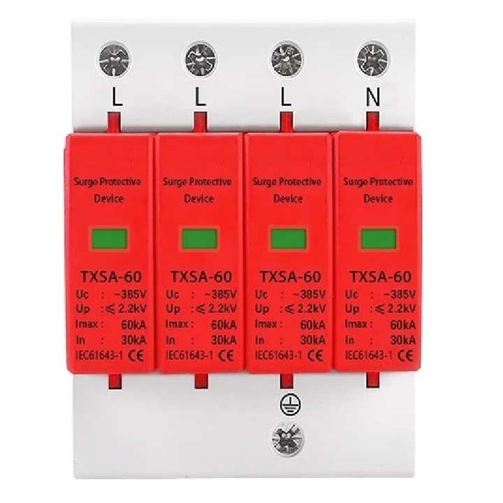 Protector de supratensiune, E-ETOP, TXSA604P385, AC385V, 3P, 20-40KA, Descarcator catodic trifazic, alb