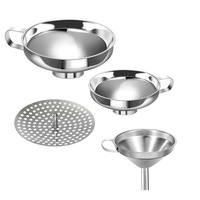 Set 3 buc palnie inox pentru borcane, NUODWELL, Echipat cu filtru auxiliar in forma de umbrela, din otel inoxidabil, cu maner, pentru transferul condimentelor, ingredientelor lichide, pudrelor, fasole, dulceturi, argintiu