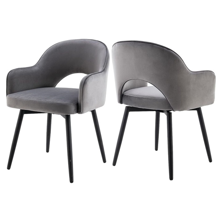Комплект 2 трапезарни стола, WAHSON, Velvet, Сив