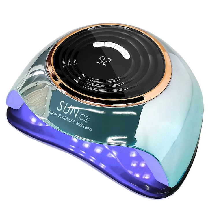 Lampa unghii UV LED 288W, BYONDSELF® Lampa profesionala 63 Leduri UV, Afisaj LCD, Senzor Infrarosu, Uscare 10-99 sec, Cyan colorat