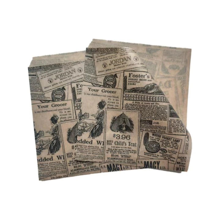 Coltare din Hartie Hamburger Model Ziar, Dimensiune 16.5x17 cm, Hartie Kraft MG Natur 50 g/mA², 2000 Buc/Bax