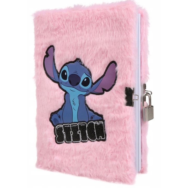 Тефтер А5 с ключалка, PASO, Stitch, хартия, плюшена подвързия, Dictando, 80 страници, розов