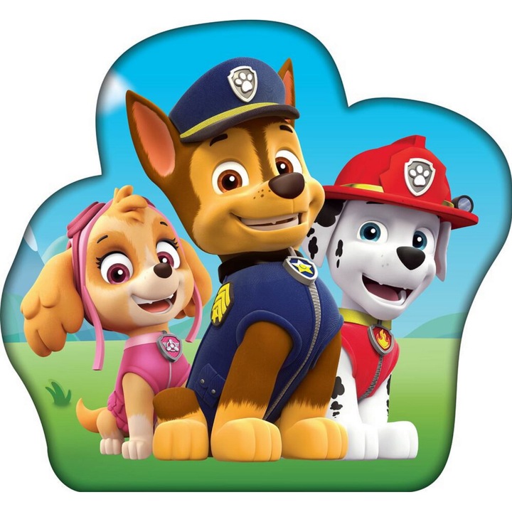 Paw Patrol párna, Carbotex, 35x38x8cm, mikroszálas, szilikon töltelék, többszínű