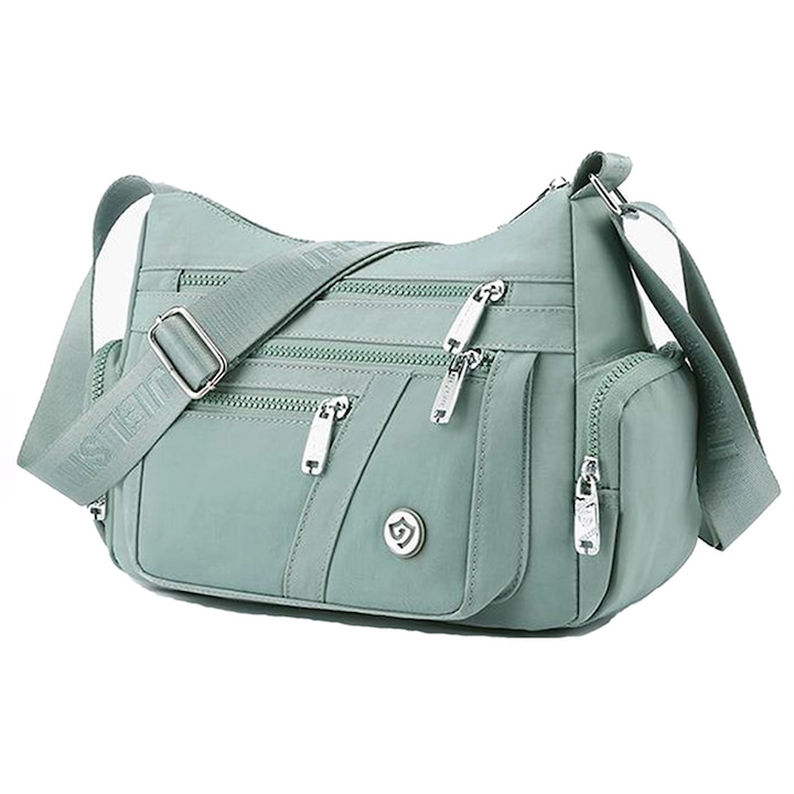 Válltáska, Foino, 7 zseb, poliészter, 28x19x13cm, zöld