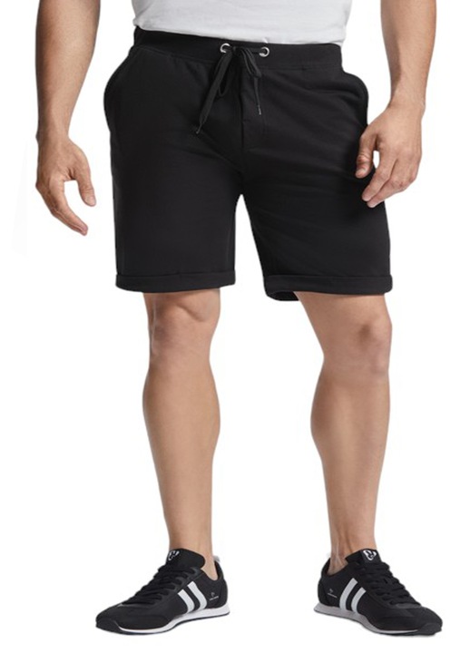 Pantaloni barbati, scurti, cu snur si betelie elastica, stil casual, Negru