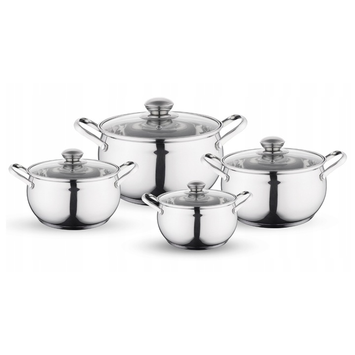 Set 4 oale din inox, cu capac, 1.9 l, 2.6 l, 3.6 l, 4.7 l, argintiu, Miron Florina