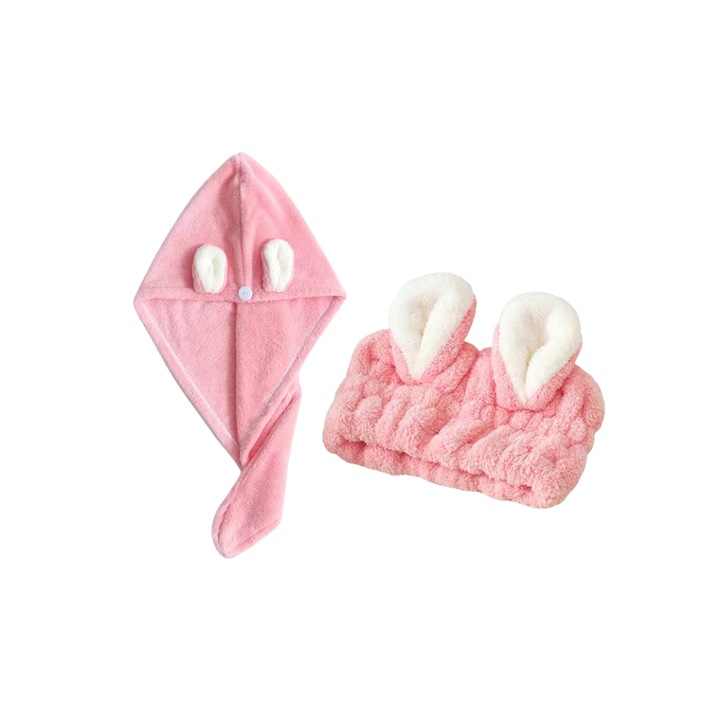 Кърпа за душ с тюрбан, PEEK, микрофибър, розово